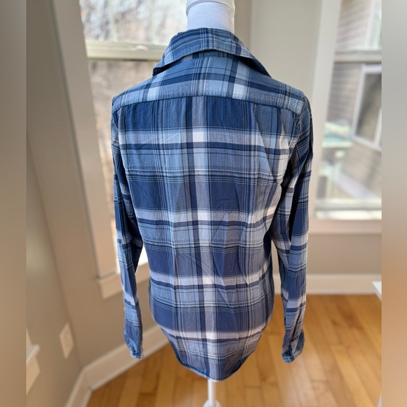 Express Blue and White Plaid Flannel Button Down Shirt Size XS - Picture 7 of 8